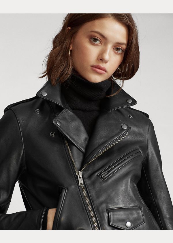 Ralph Lauren Sheepskin Moto Jacket Černé | DcurjF3l