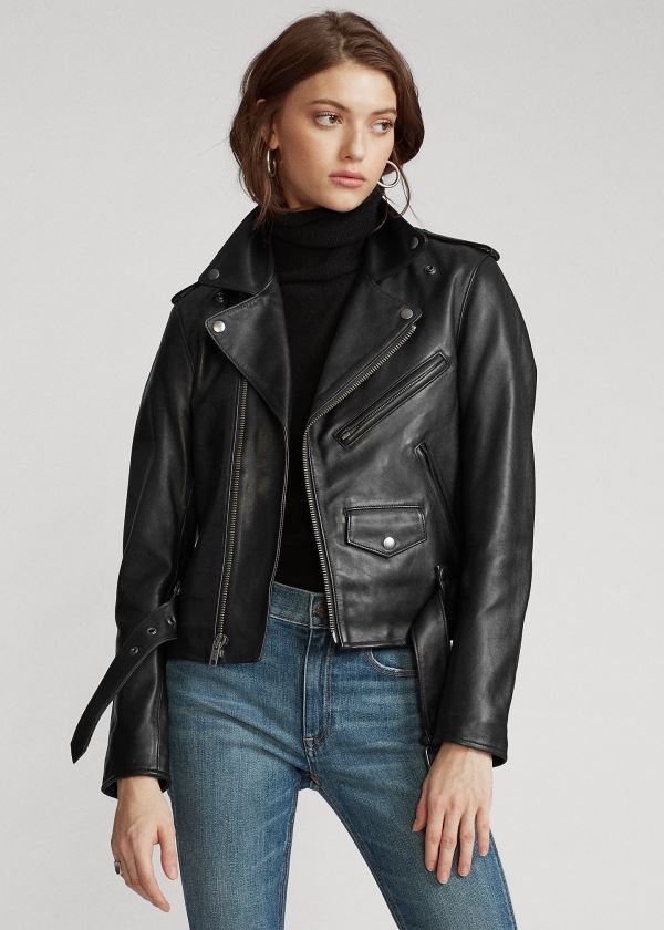Ralph Lauren Sheepskin Moto Jacket Černé | DcurjF3l