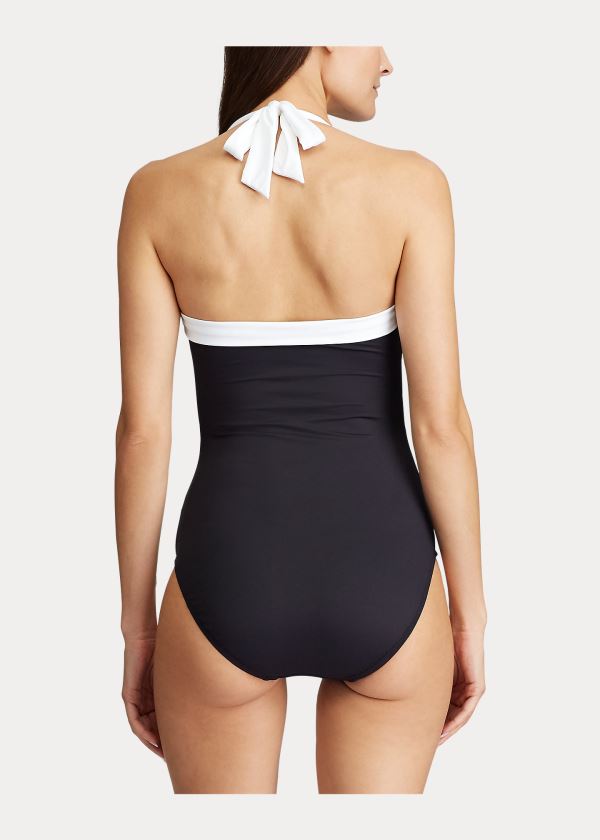 Ralph Lauren Shirred Bandeau One-Piece Černé | 9QnCb6CT