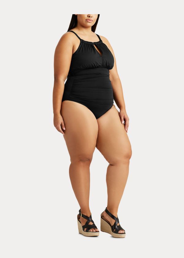 Ralph Lauren Shirred High-Neck One-Piece Černé | uvpG9gOT