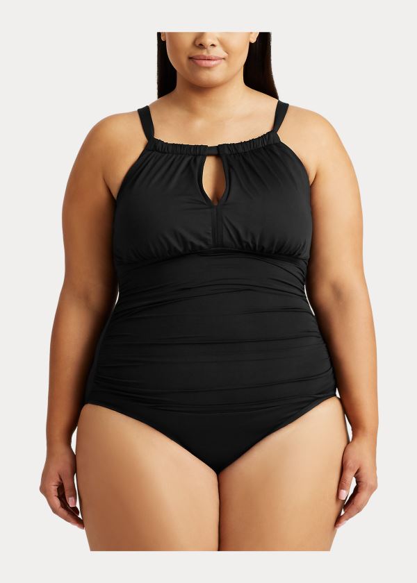 Ralph Lauren Shirred High-Neck One-Piece Černé | uvpG9gOT