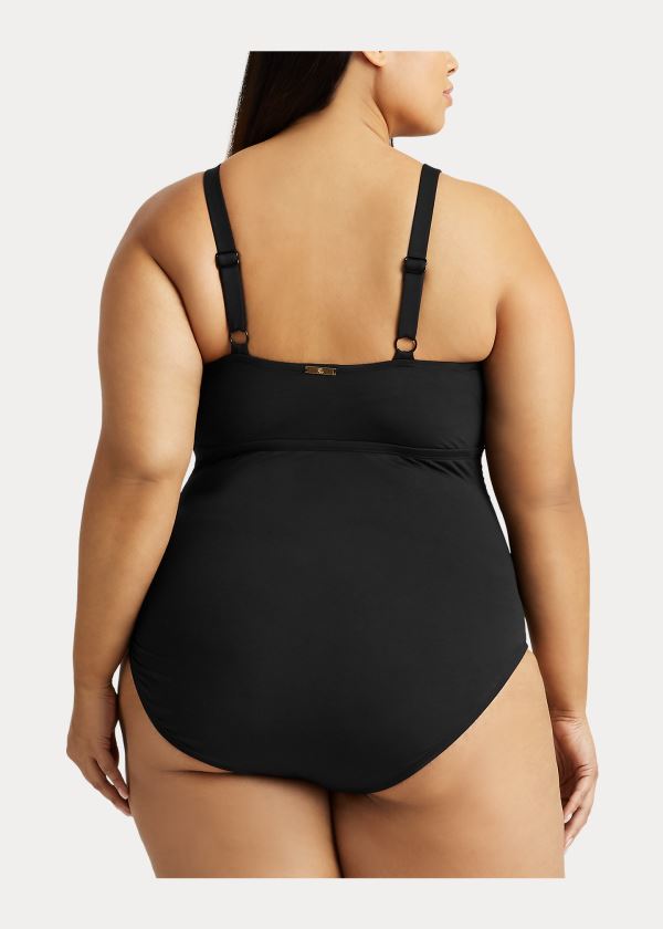 Ralph Lauren Shirred High-Neck One-Piece Černé | uvpG9gOT