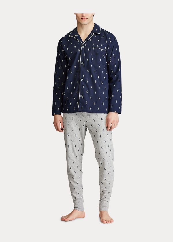 Ralph Lauren Signature Pony Pajama Shirt Tmavě Blankyt Krém | HXFE148N