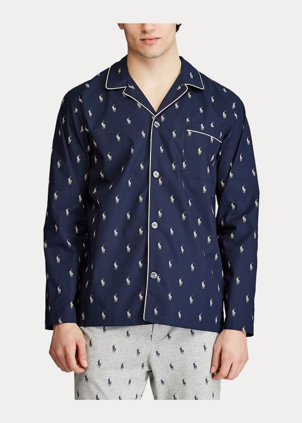 Ralph Lauren Signature Pony Pajama Shirt Tmavě Blankyt Krém | HXFE148N