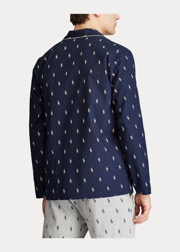 Ralph Lauren Signature Pony Pajama Shirt Tmavě Blankyt Krém | HXFE148N