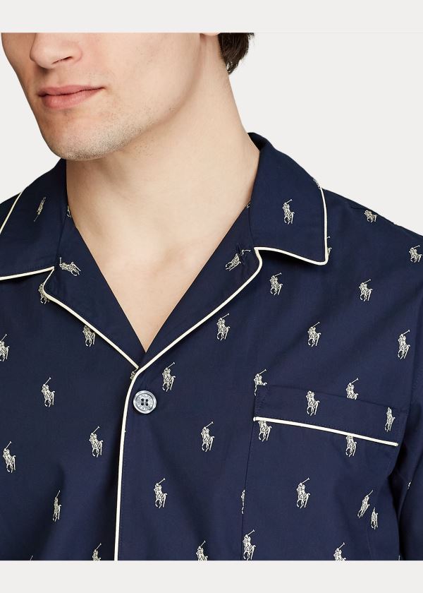 Ralph Lauren Signature Pony Pajama Shirt Tmavě Blankyt Krém | HXFE148N
