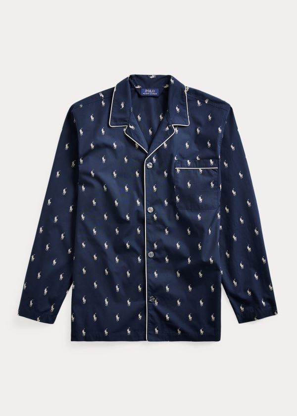 Ralph Lauren Signature Pony Pajama Shirt Tmavě Blankyt Krém | HXFE148N