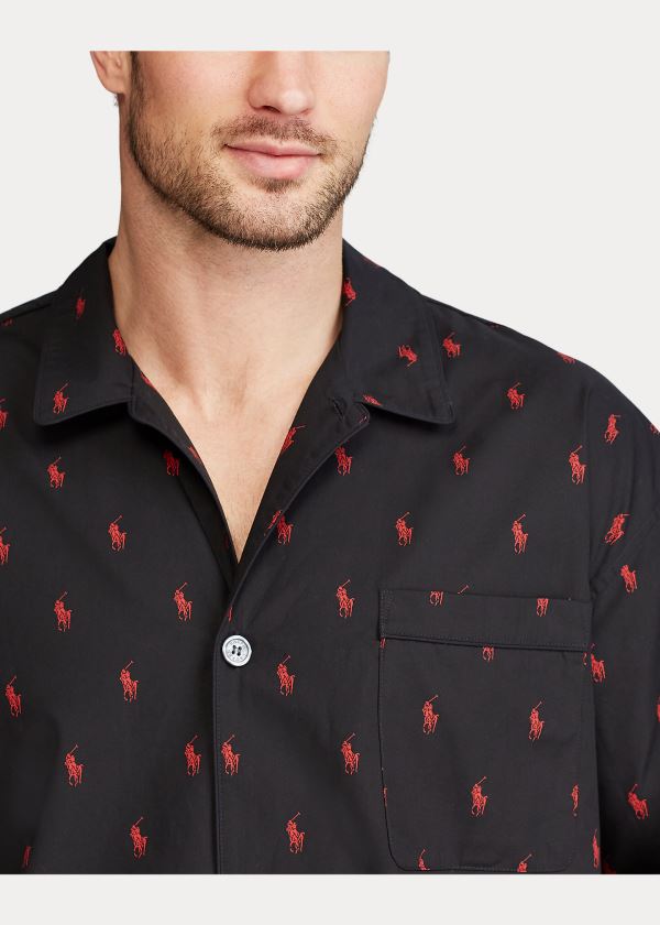 Ralph Lauren Signature Pony Pajama Shirt Černé Červené | MP60tJSc