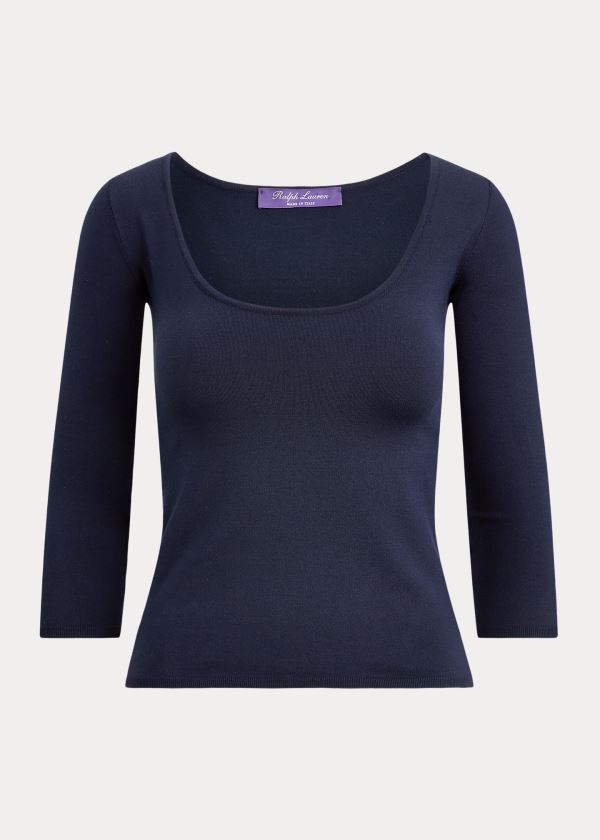 Ralph Lauren Silk Ballet-Neck Svetrové Tmavě Blankyt | fhoEI4EI