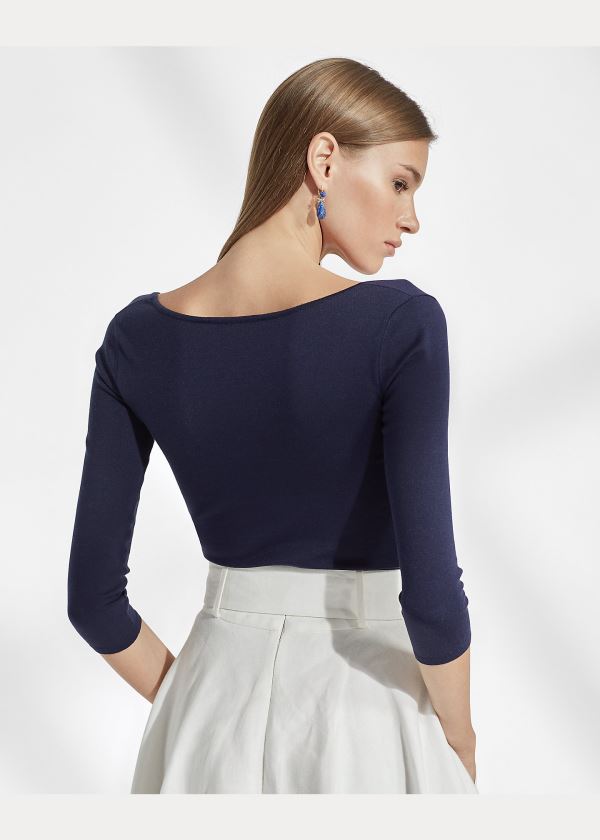 Ralph Lauren Silk Ballet-Neck Svetrové Tmavě Blankyt | fhoEI4EI