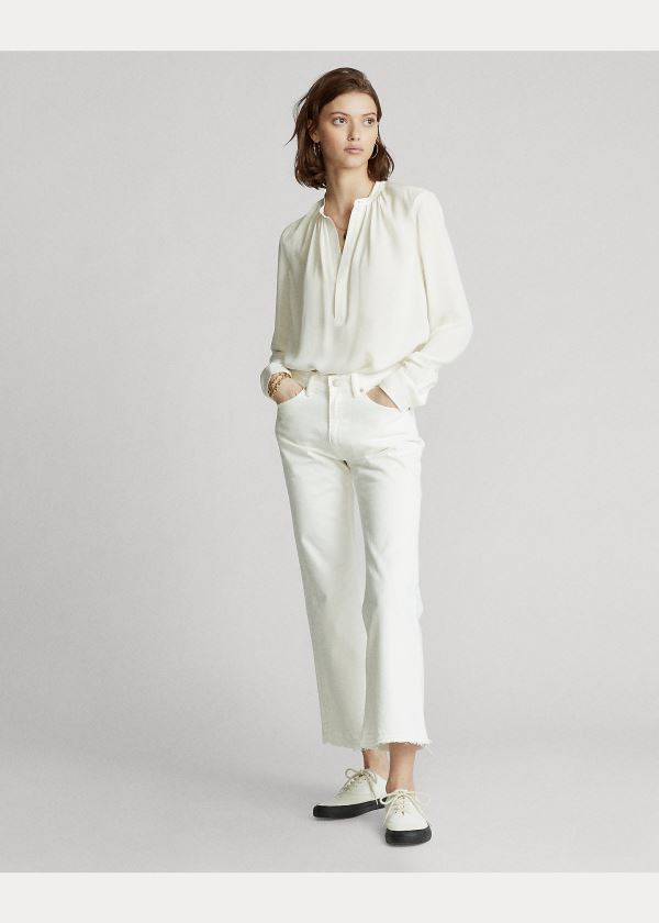 Ralph Lauren Silk-Blend Blouse Krém | HOM23uJL
