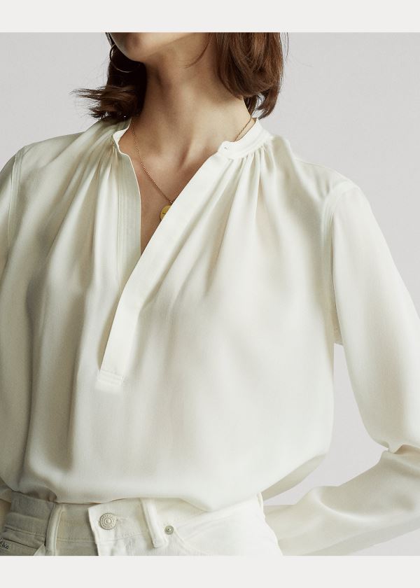 Ralph Lauren Silk-Blend Blouse Krém | HOM23uJL
