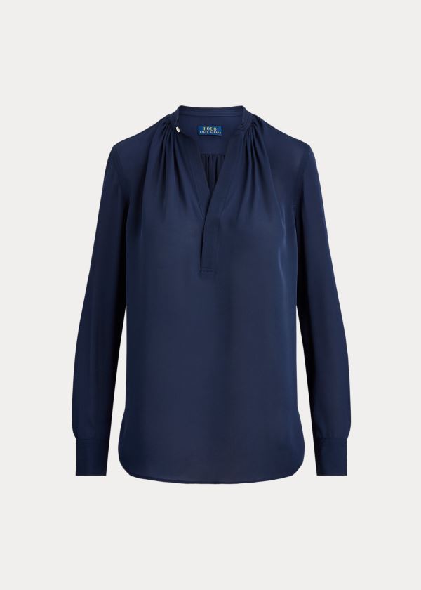Ralph Lauren Silk-Blend Blouse Tmavě Blankyt | x0ZMxb6z