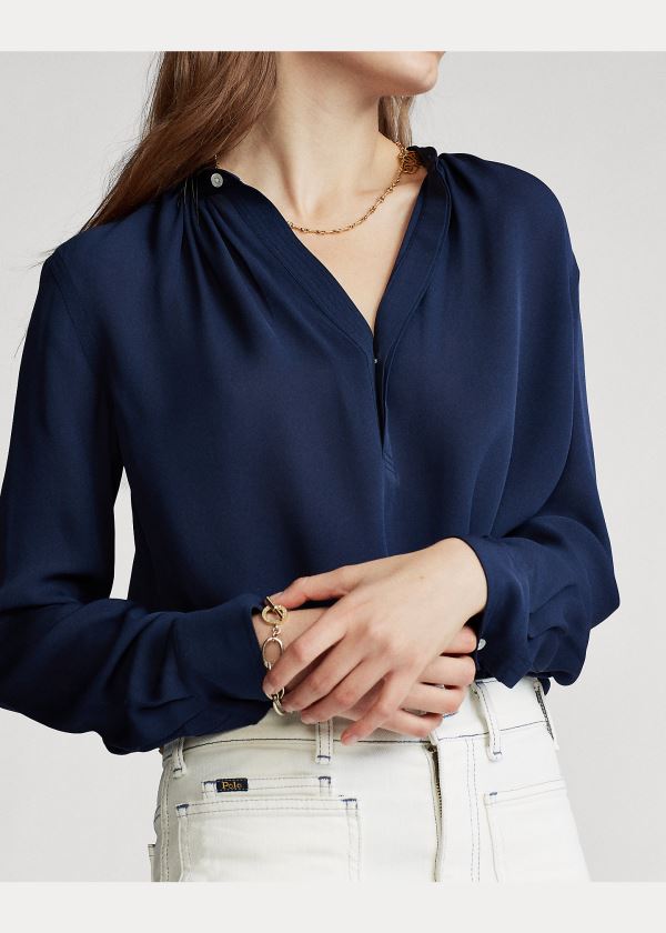 Ralph Lauren Silk-Blend Blouse Tmavě Blankyt | x0ZMxb6z