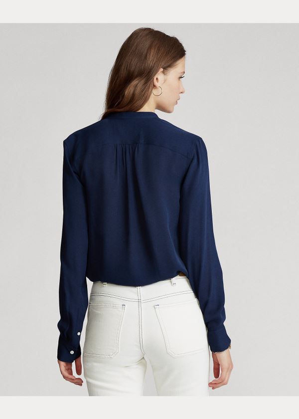 Ralph Lauren Silk-Blend Blouse Tmavě Blankyt | x0ZMxb6z