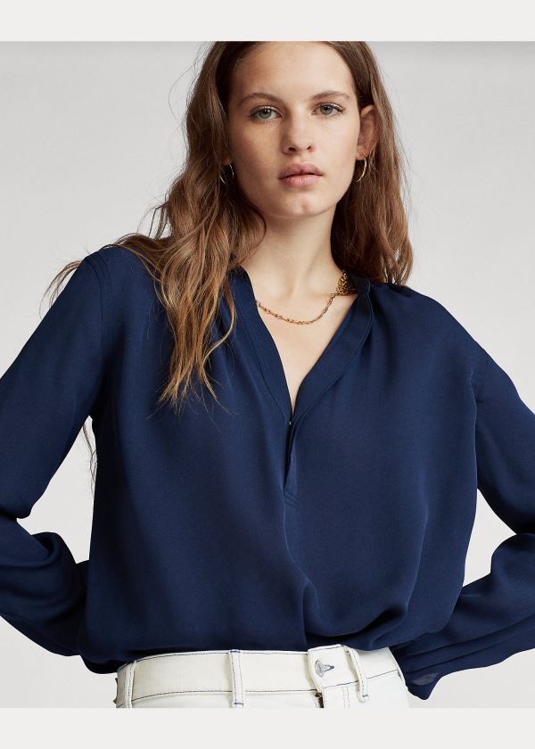 Ralph Lauren Silk-Blend Blouse Tmavě Blankyt | x0ZMxb6z