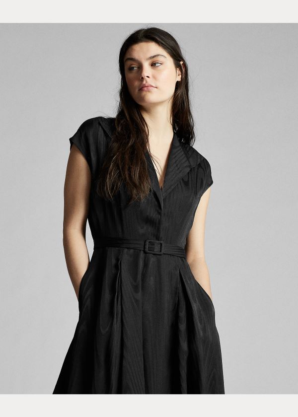 Ralph Lauren Silk-Blend Moiré Šaty Černé | I9lggvxY