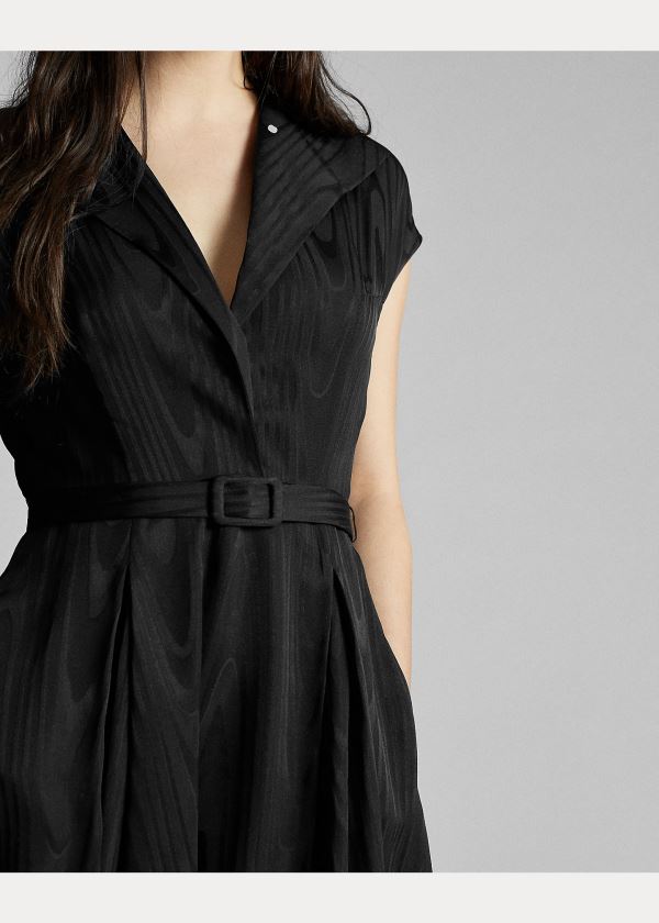 Ralph Lauren Silk-Blend Moiré Šaty Černé | I9lggvxY