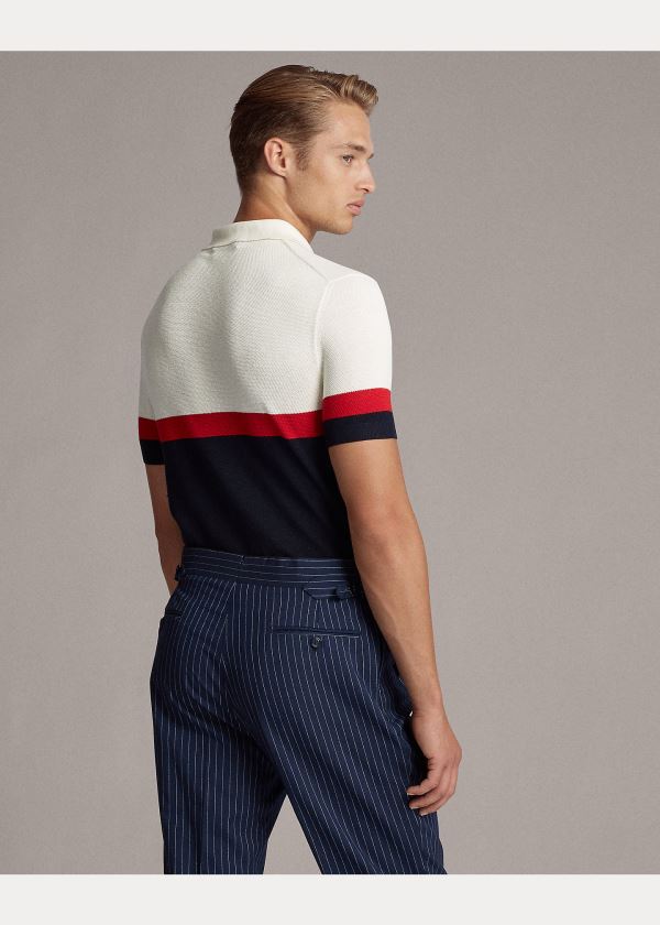 Ralph Lauren Silk-Blend Polo-Collar Svetrové Tmavě Blankyt Bílé Červené | ZR0y1qc7