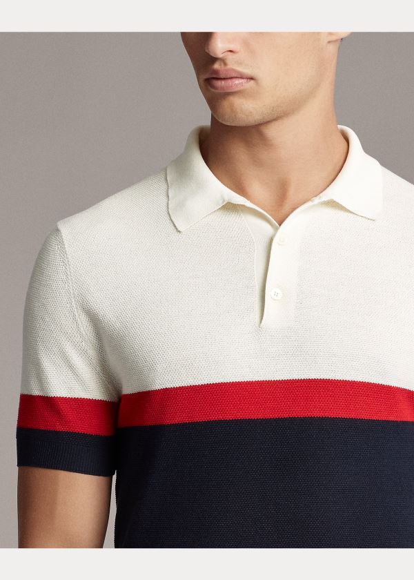Ralph Lauren Silk-Blend Polo-Collar Svetrové Tmavě Blankyt Bílé Červené | ZR0y1qc7