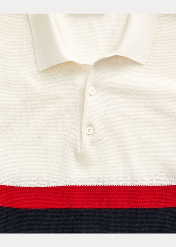Ralph Lauren Silk-Blend Polo-Collar Svetrové Tmavě Blankyt Bílé Červené | ZR0y1qc7