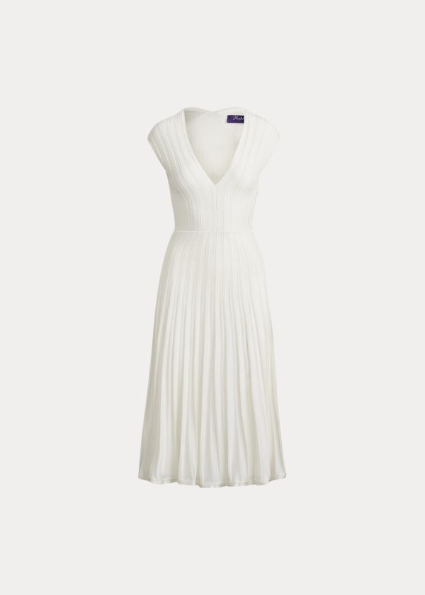 Ralph Lauren Silk-Blend Svetrové Šaty Krém | 8UGnG21O
