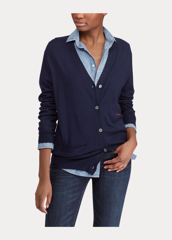 Ralph Lauren Silk-Blend V-Neck Cardigan Tmavě Blankyt | iCLE2yC1