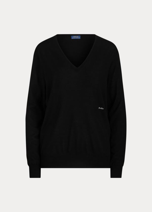 Ralph Lauren Silk-Blend V-Neck Svetrové Černé | 51kE25mY