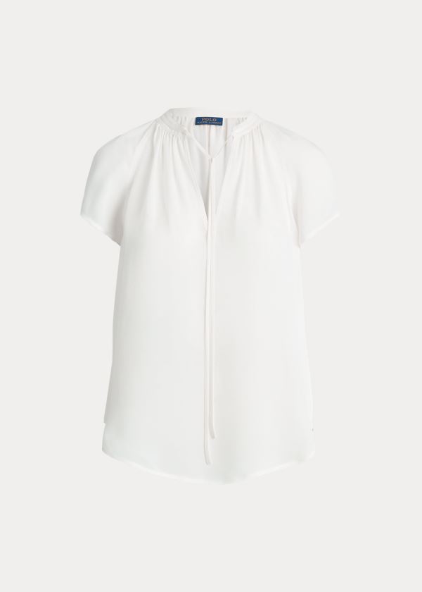 Ralph Lauren Silk Georgette Necktie Blouse Krém | yKishjVf