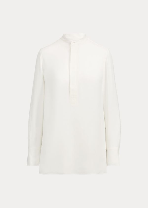 Ralph Lauren Silk Long-Sleeve Blouse Krém | 09xQ18d9
