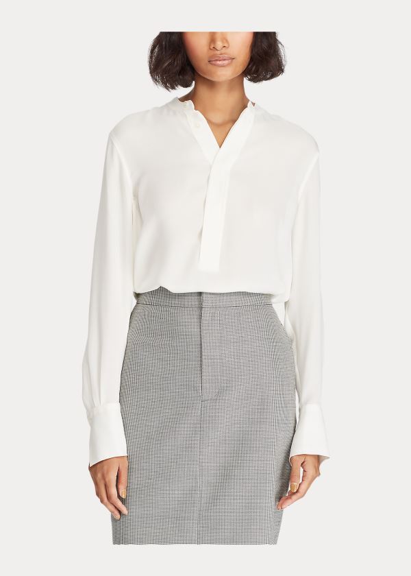 Ralph Lauren Silk Long-Sleeve Blouse Krém | 09xQ18d9