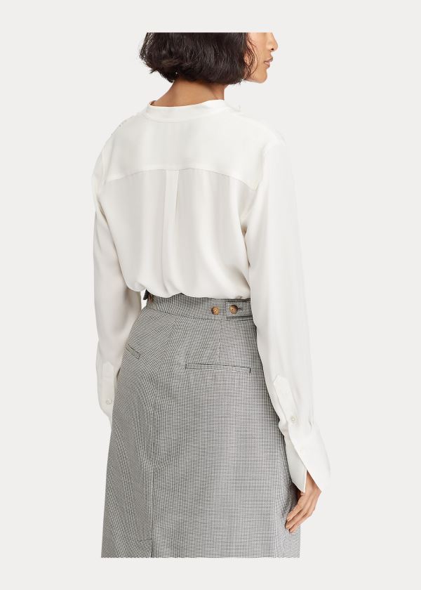 Ralph Lauren Silk Long-Sleeve Blouse Krém | 09xQ18d9