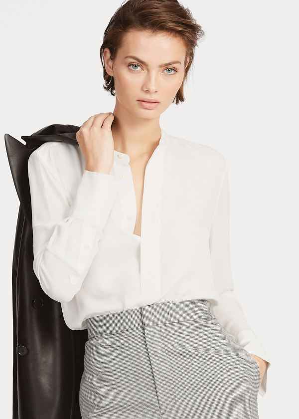 Ralph Lauren Silk Long-Sleeve Blouse Krém | 09xQ18d9