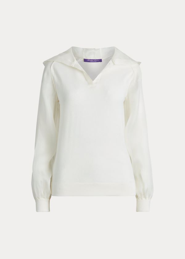 Ralph Lauren Silk Organza-Piqué Hoodie Krém | Qdahcy5d