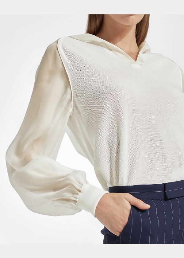 Ralph Lauren Silk Organza-Piqué Hoodie Krém | Qdahcy5d