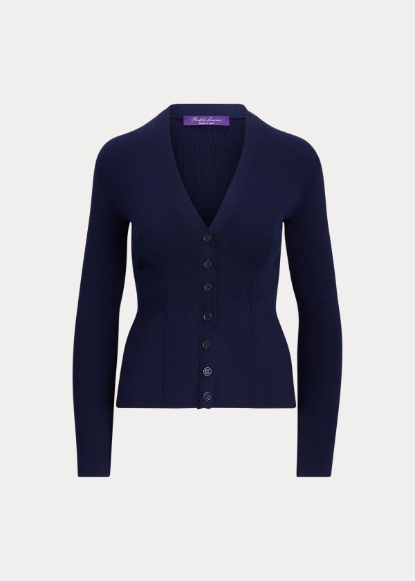 Ralph Lauren Silk Peplum Cardigan Tmavě Blankyt | 9MLRUhYm