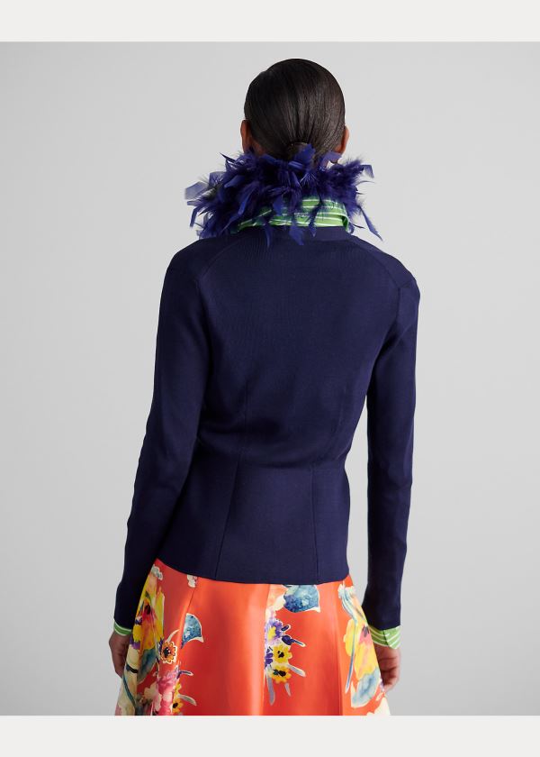 Ralph Lauren Silk Peplum Cardigan Tmavě Blankyt | 9MLRUhYm