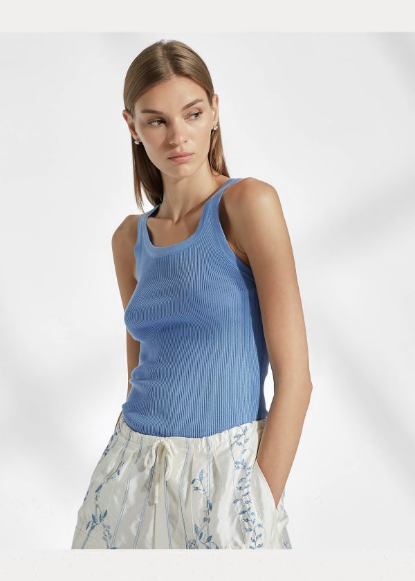 Ralph Lauren Silk Tank Top Světle Blankyt | v2MUlJmm