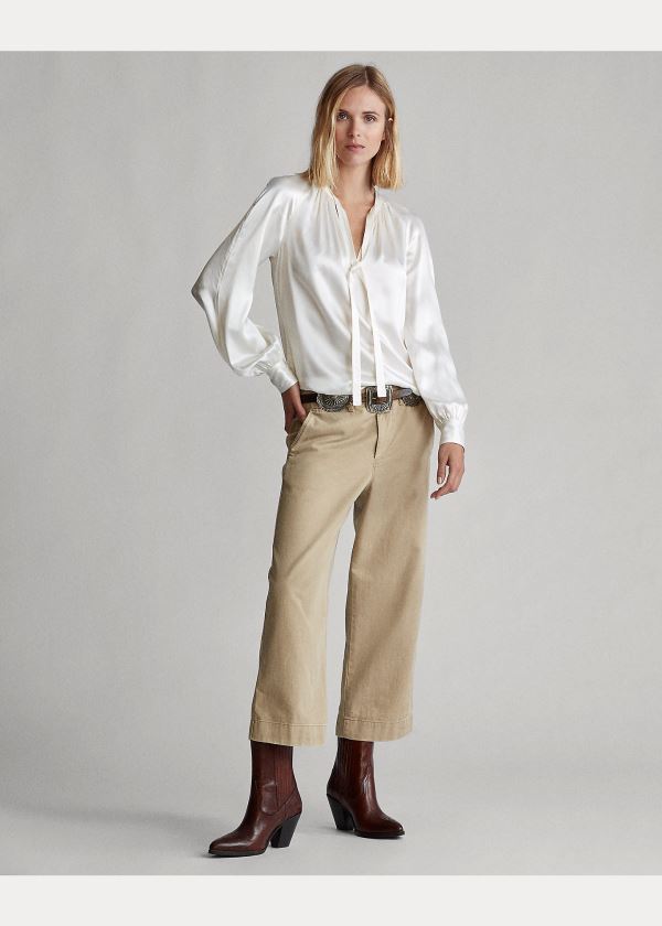 Ralph Lauren Silk Tie-Neck Top Krém | aeVLkxHX