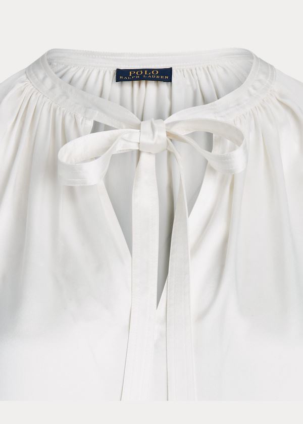 Ralph Lauren Silk Tie-Neck Top Krém | aeVLkxHX
