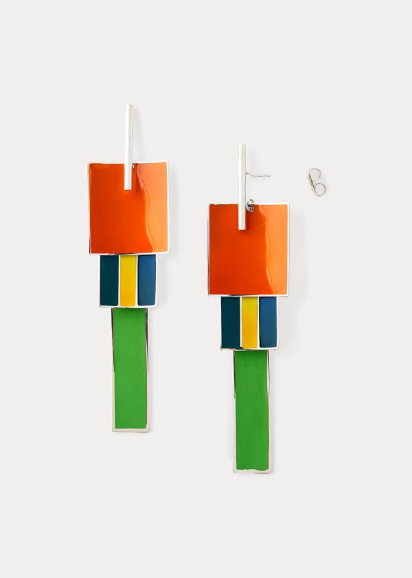 Ralph Lauren Silver Pendulum Earrings Oranžové Zelene Žluté | QqKGw09S
