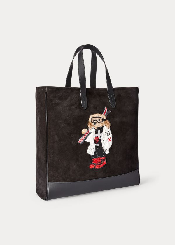 Ralph Lauren Ski Bear Semišové Tote Bag Černé | 2gA7e6zF