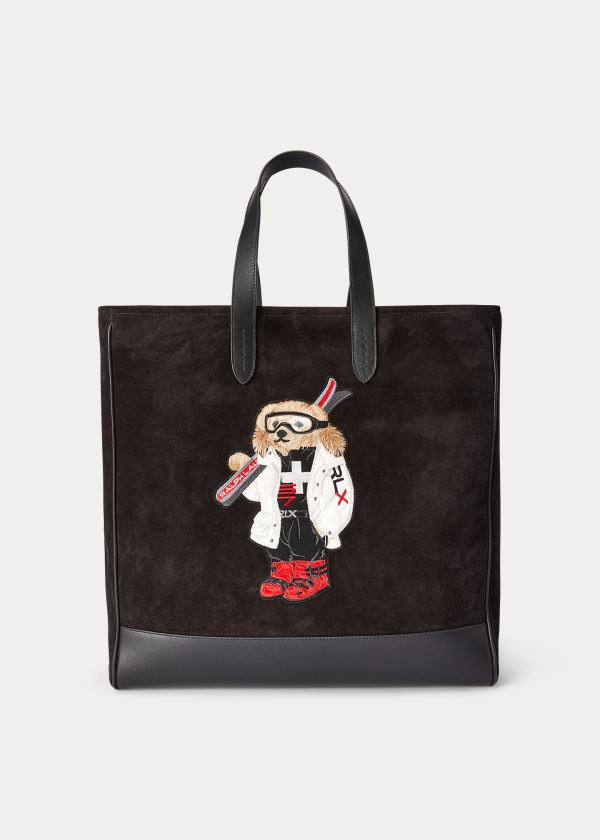 Ralph Lauren Ski Bear Semišové Tote Bag Černé | 2gA7e6zF