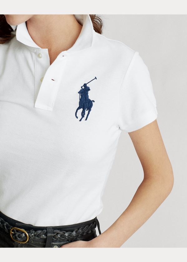 Ralph Lauren Skinny Fit Big Pony Polo Shirt Bílé Tmavě Blankyt | FncMYwdM