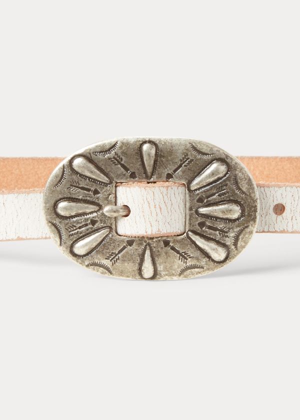 Ralph Lauren Skinny Læder Přezkou Belt Bílé | 4kH5BlJF