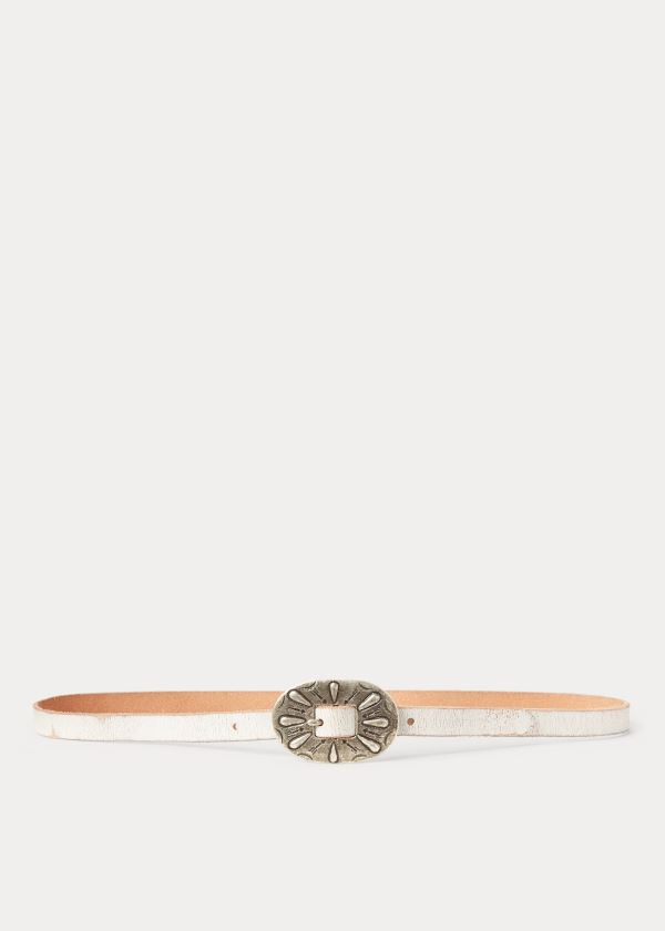 Ralph Lauren Skinny Læder Přezkou Belt Bílé | 4kH5BlJF