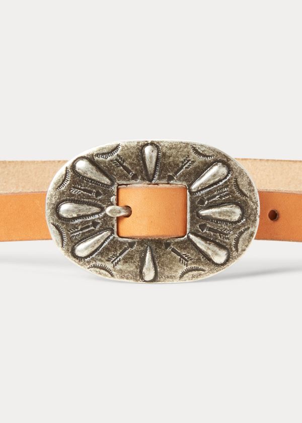 Ralph Lauren Skinny Læder Přezkou Belt Hnědožlutý Stříbrné | EUj8EotJ