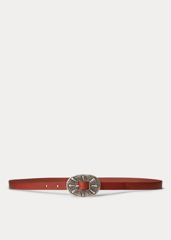 Ralph Lauren Skinny Læder Přezkou Belt Hnědé | IXlplLuj