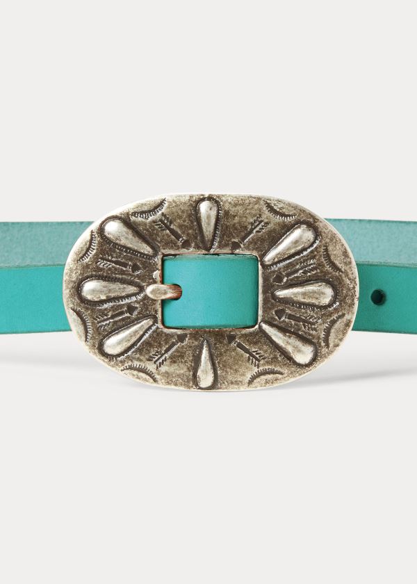 Ralph Lauren Skinny Læder Přezkou Belt Tyrkysové | hkLfXLMq