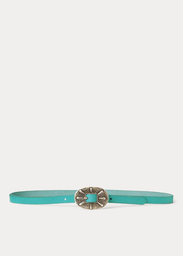 Ralph Lauren Skinny Læder Přezkou Belt Tyrkysové | hkLfXLMq